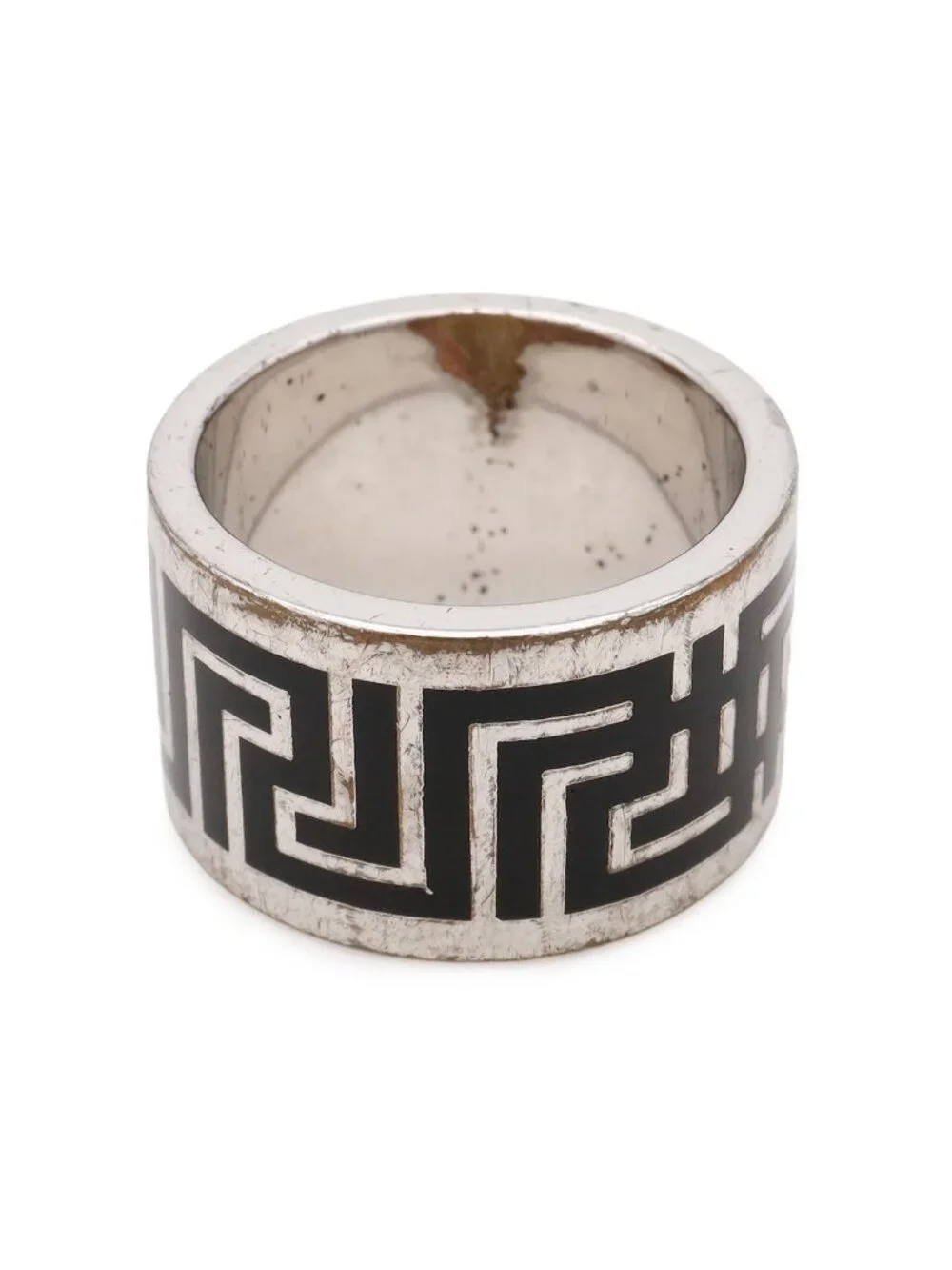 Versace Greek Ring Wide Metal Silver Black Actual